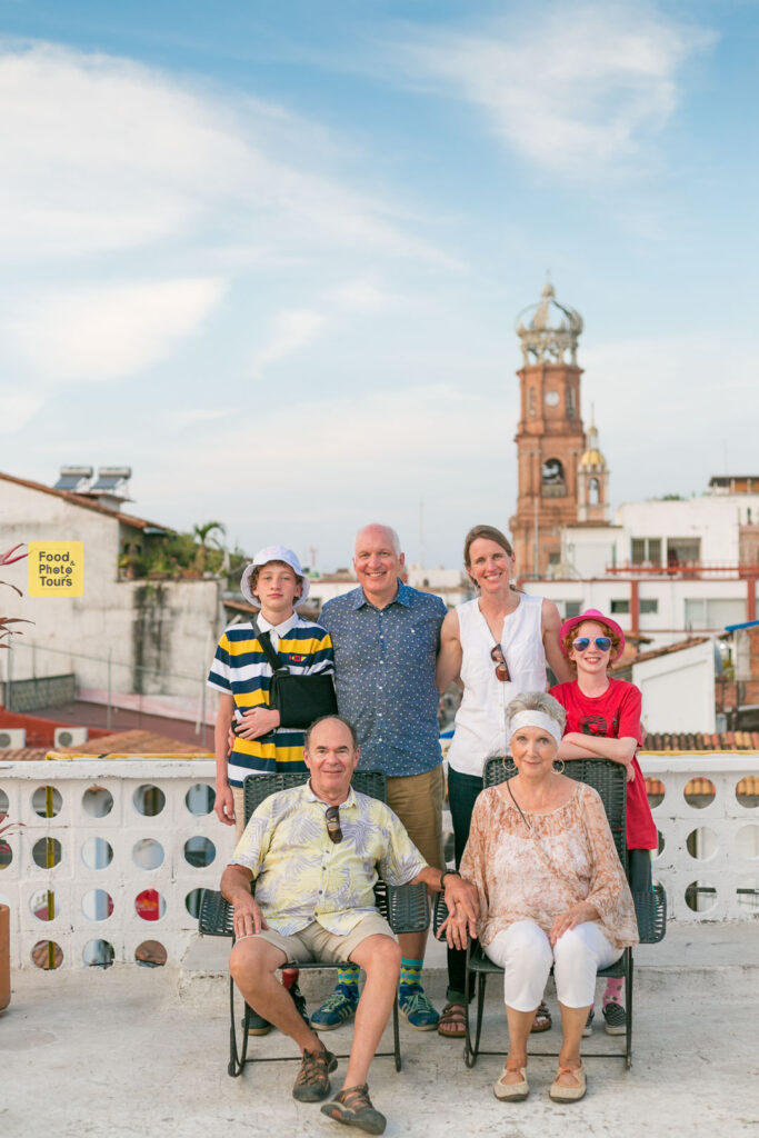 Family of caucasians in a photo shoot in Puerto Vallarta's downtown