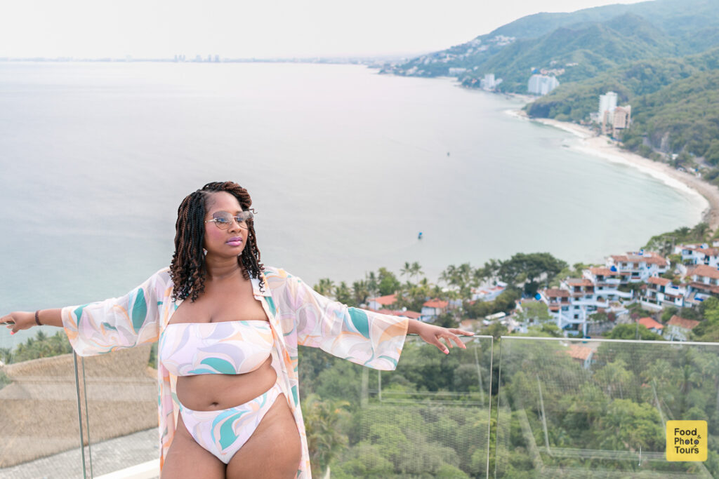 African American Female Solo Traveler in a private photo shoot at Musai Hotel in Puerto Vallarta