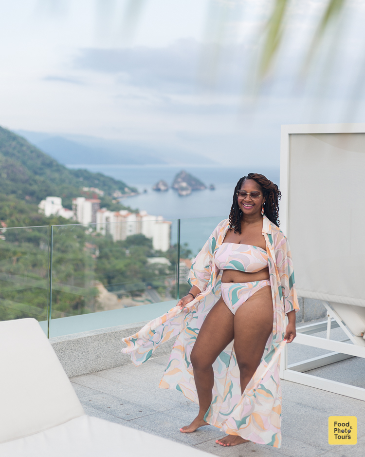 African American Female Solo Traveler in a private photo shoot at Musai Hotel in Puerto Vallarta