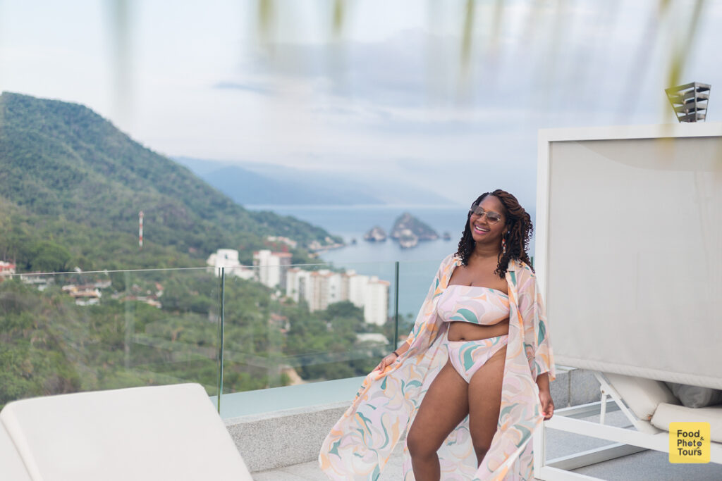 African American Female Millenial Solo Traveler in a private photo shoot at Musai Hotel in Puerto Vallarta
