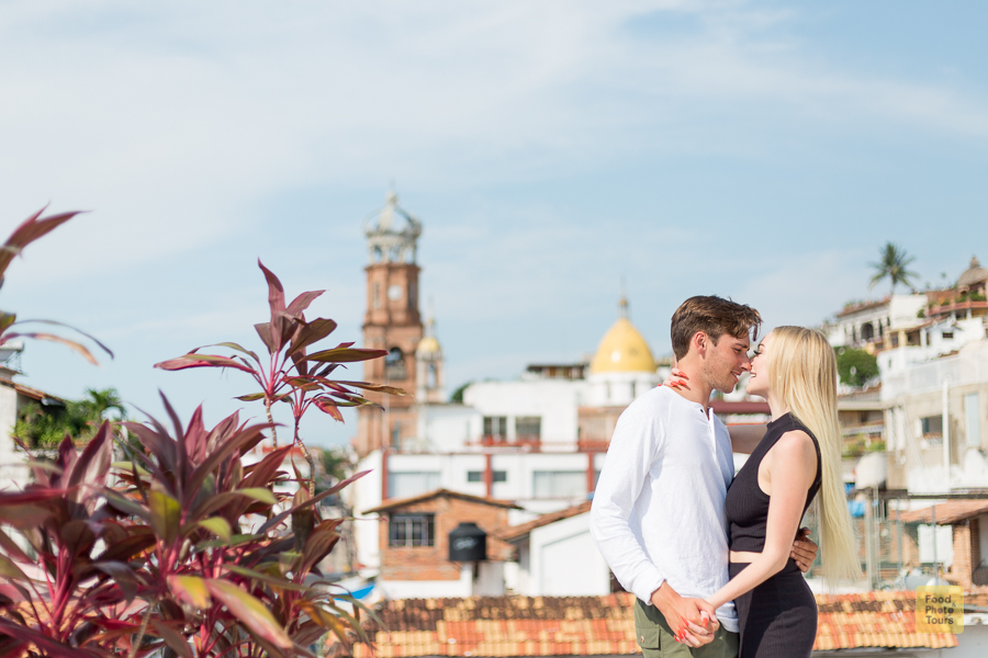 Engagement Photo Shoot in Puerto Vallarta + couple of young American millenials on a private photo shoot through streets of Puerto Vallarta Downtown